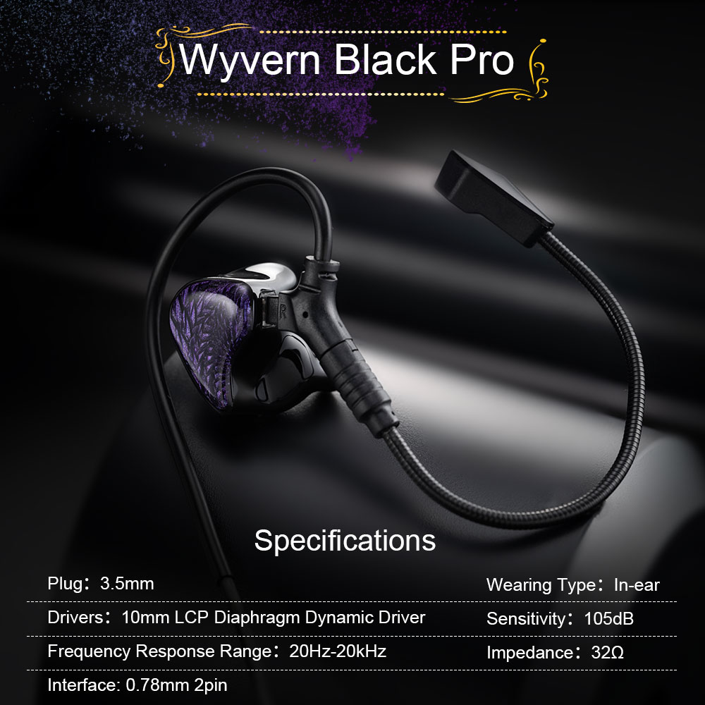 Kinera Celest Wyvern Black In-Ear Earphones 10mm LCP Dynamic Driver With Detachable Boom MIC HiFi IEMs Cable Audio Headphones