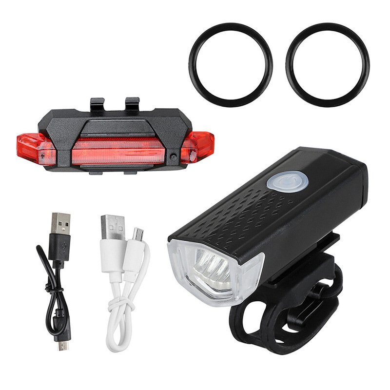 Bike Light Set USB Rechargeable 350 Lumens MTB Bicycle Lamp Front Headlight Bicycle LED Flashlight Lantern Lights: black