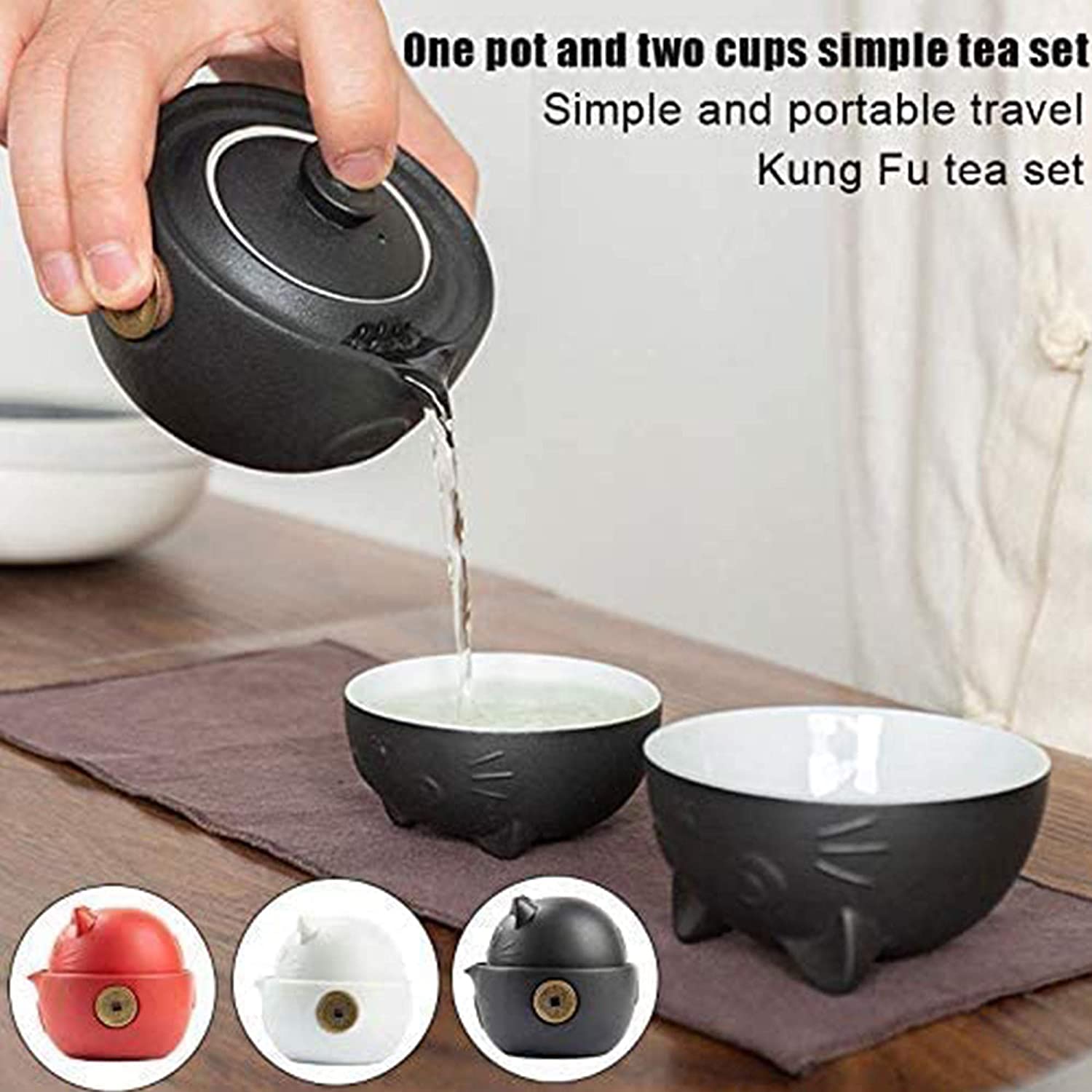 Service à thé Portable en céramique série chat, théière Kung Fu chinoise Anti-brûlure avec sac de voyage, Pots à thé et tasses à thé pour la maison