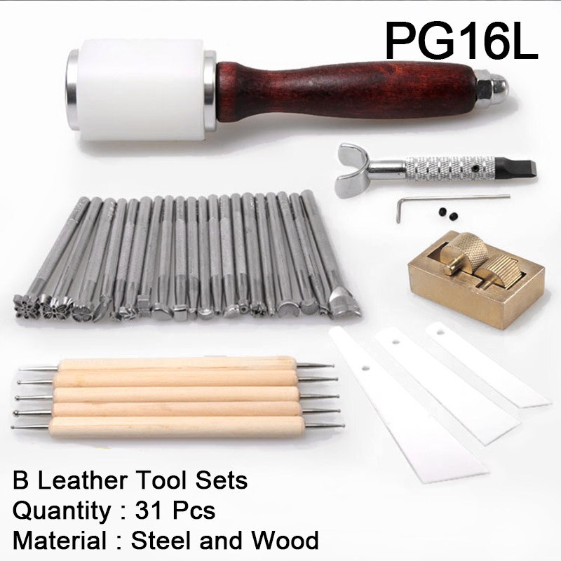 Leather Craft Carving Tools for Leather Printing Cutting Knife/Hammer/Leather Swivel Knife/Tool Storage Box Leather Staming Set: B Leather Tool Sets