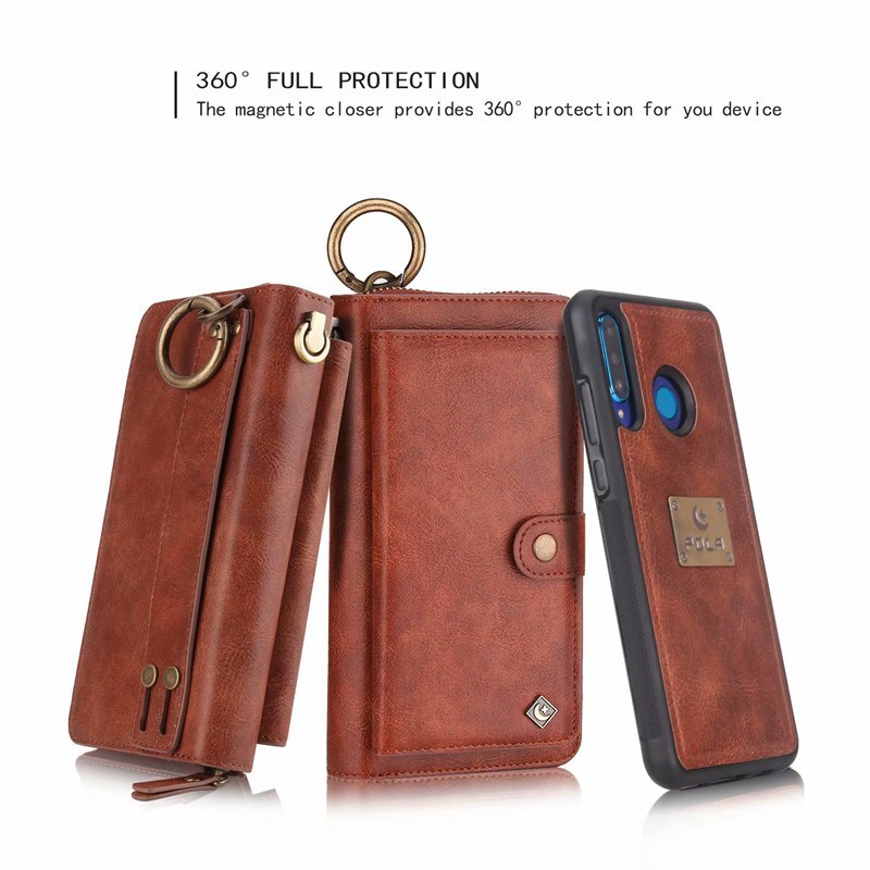 Purse Polsbandje Telefoon Case Voor coque huawei p30 pro lite nova4e Funda Etui Luxe Lederen Beschermende Portemonnee Telefoon Shell Cover tas: For p30 pro / Brown