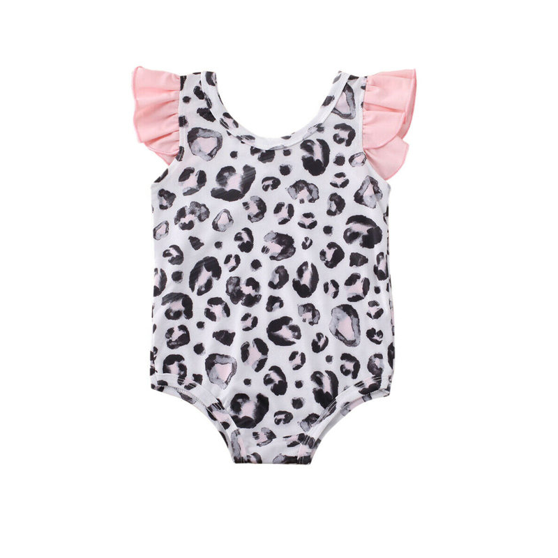 Toddler baby børn pige badetøj sommer leopard trykt flæse bikini ét stykke badedragt strand badedragt svømningstøj