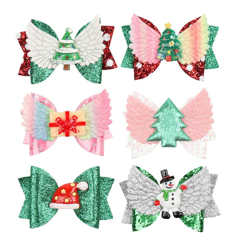 Children's Flash Hair Clip Bow Handmade Hair Accessories Girl Cute Headdress Christmas 3 Inch Wing Hair Clip