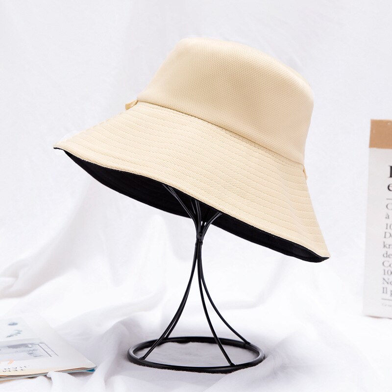 Fisherman's Hat Red Double Face Covering Hat Travel Big Edge Sun Hat Women's Versatile Japanese Net: Black - M