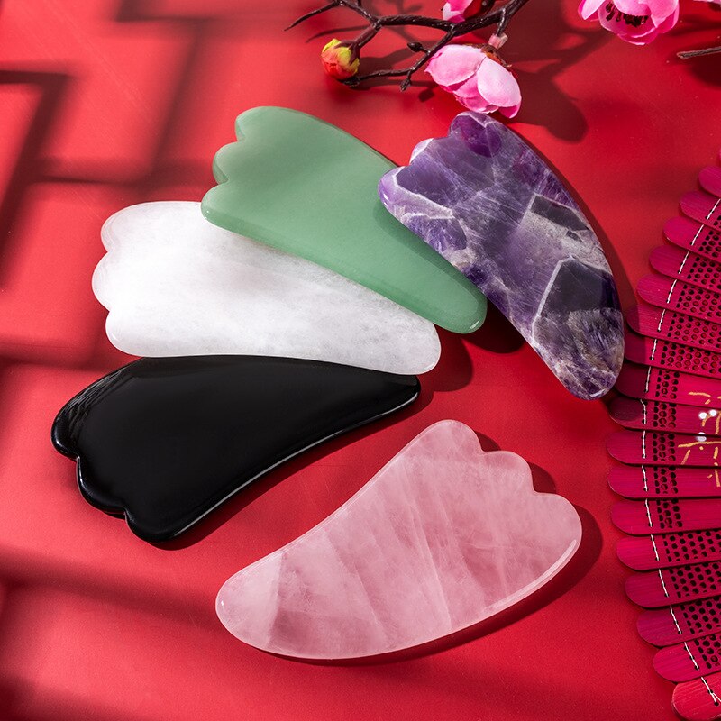 Natuurlijke Jade Gua Sha Schraper Board Massage Rozenkwarts Jade Guasha Steen Voor Gezicht Hals Skin Lifting Rimpel Remover Schoonheid zorg