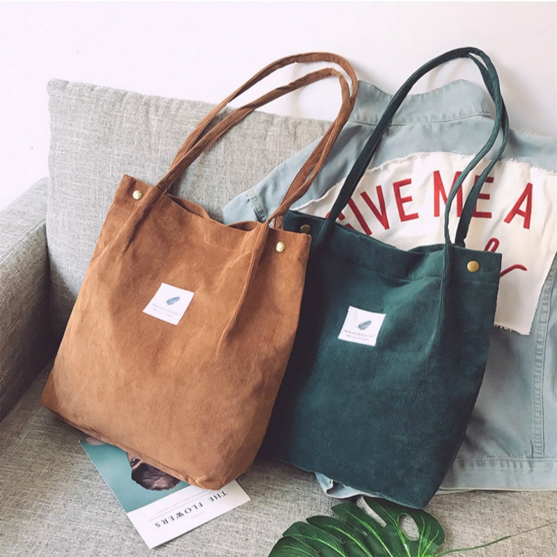 Bags for Women Ladies Handbags Student Corduroy Tote Bag Casual Solid Color Shoulder Bag Reusable Beach Bag