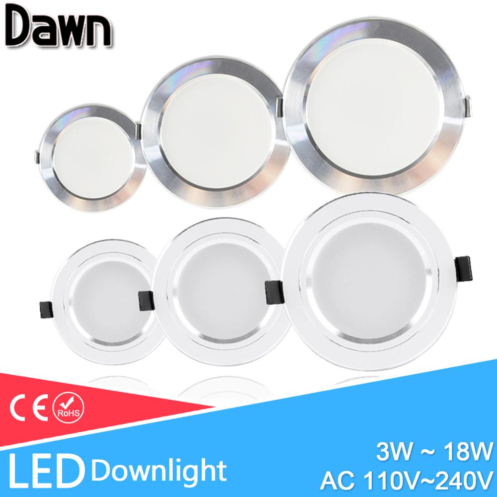 Spot lumineux circulaire encastrable Ultra fin, lumière blanche argentée, 5W 9W 15W 18W, AC 110V 220V, 12W