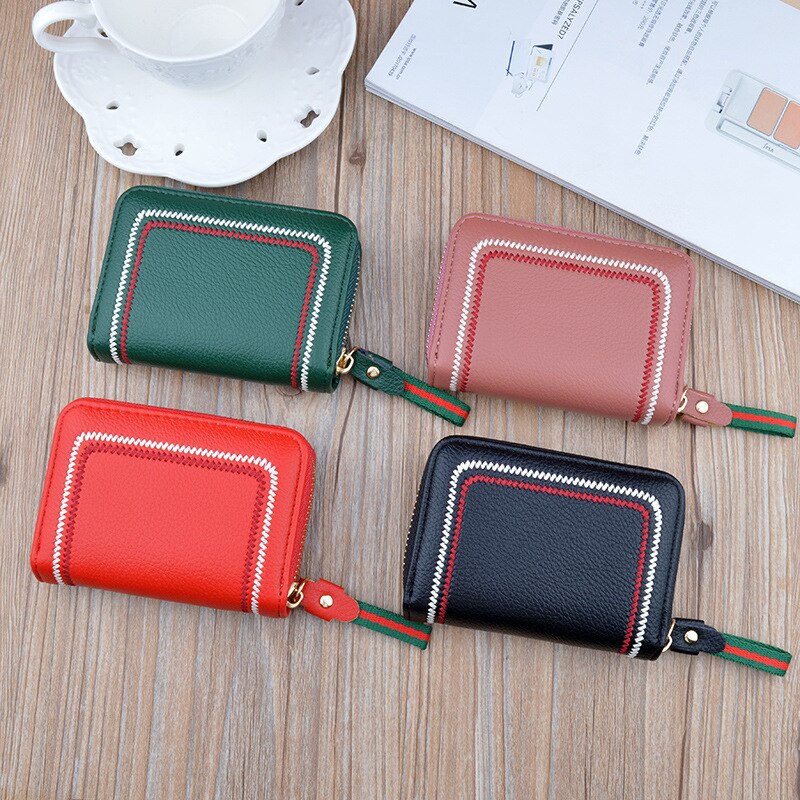 Soft Leather Wallet Ladies Short Zipper Multi-card Organ Card Bag Female Student Card Holder Coin Purse Business Card Bag PU