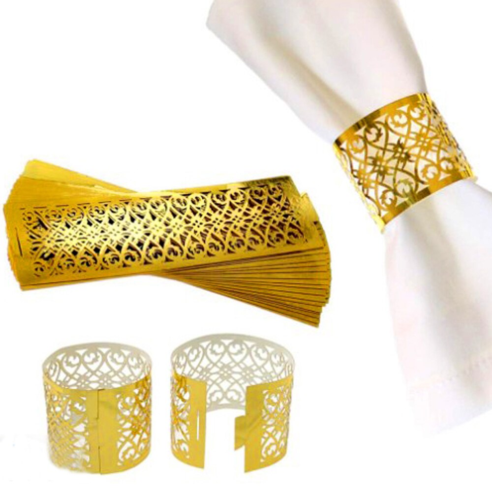 25Pcs Napkin Ring Hollow Pattern Gold and Silver Napkin Ring Wedding Party Table Decoration Kitchen Supplies Wedding Decoration