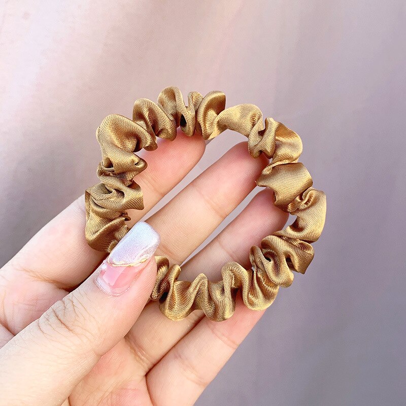 1Pc Elastic Hairbands Hair Tie for Women Satin Scrunchies Stretch Ponytail Holders Handmade Heandband Hair Accessories: light coffee-A