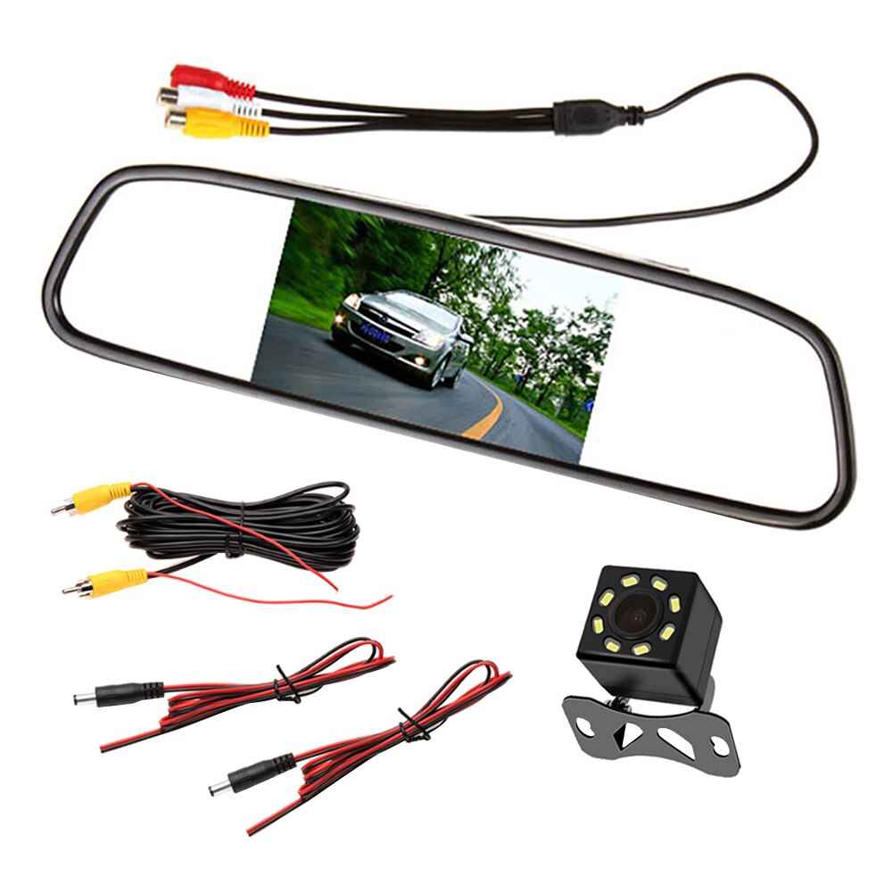 4.3 inch Car Mirror Monitor Auto Parking System with Waterproof Night Vision CCD Backup Rear View Camera Automobile Accessories: mirror 8LED camera 