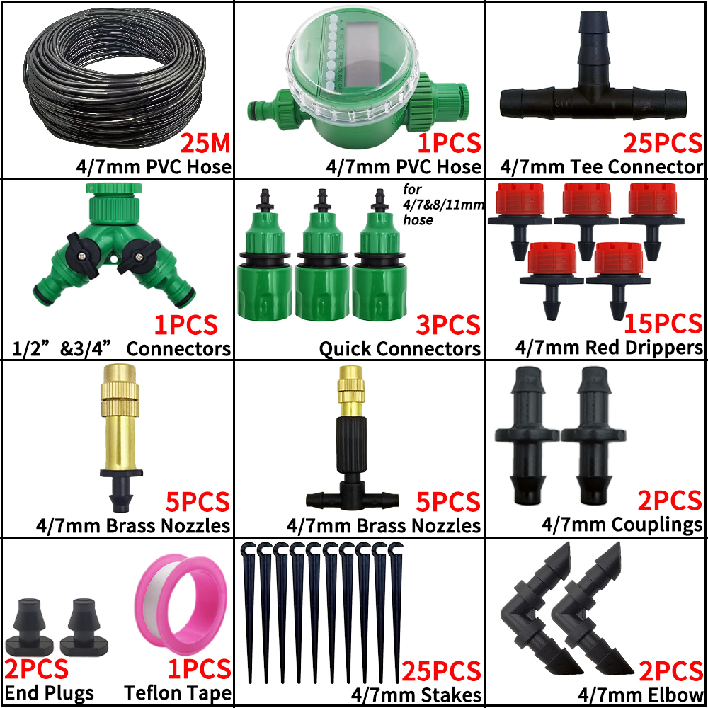 Oasis 5-50M jardín Micro riego por goteo sistema de riego automático Kit controlador DIY niebla refrigeración por pulverización para herramientas de plantas en macetas: Gris claro