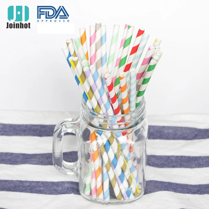 200 Biodegradable Paper Straws Assorted Rainbow Colors Striped Drinking Straws for Juice birthdays partys