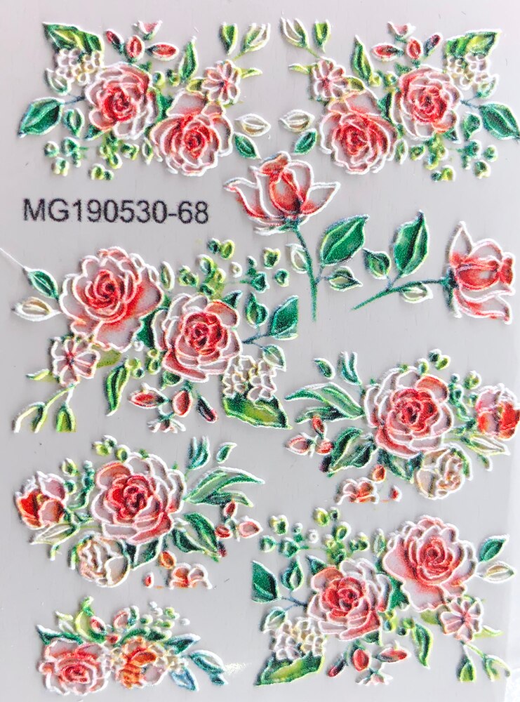 3d akrylgraverade nageldekaler rosa blomma gröna blad vattendekaler empaistiska nagelvattenrutschbanor  z0303: 5