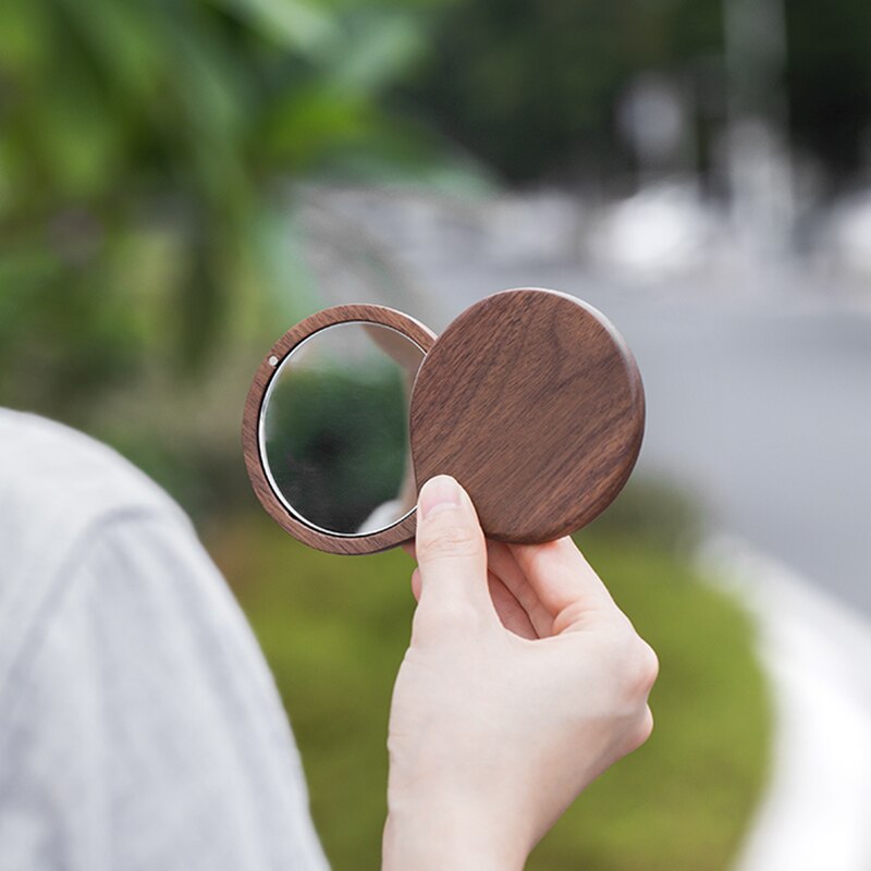 walnut wood mirror small mirror hand held mirror brief portable