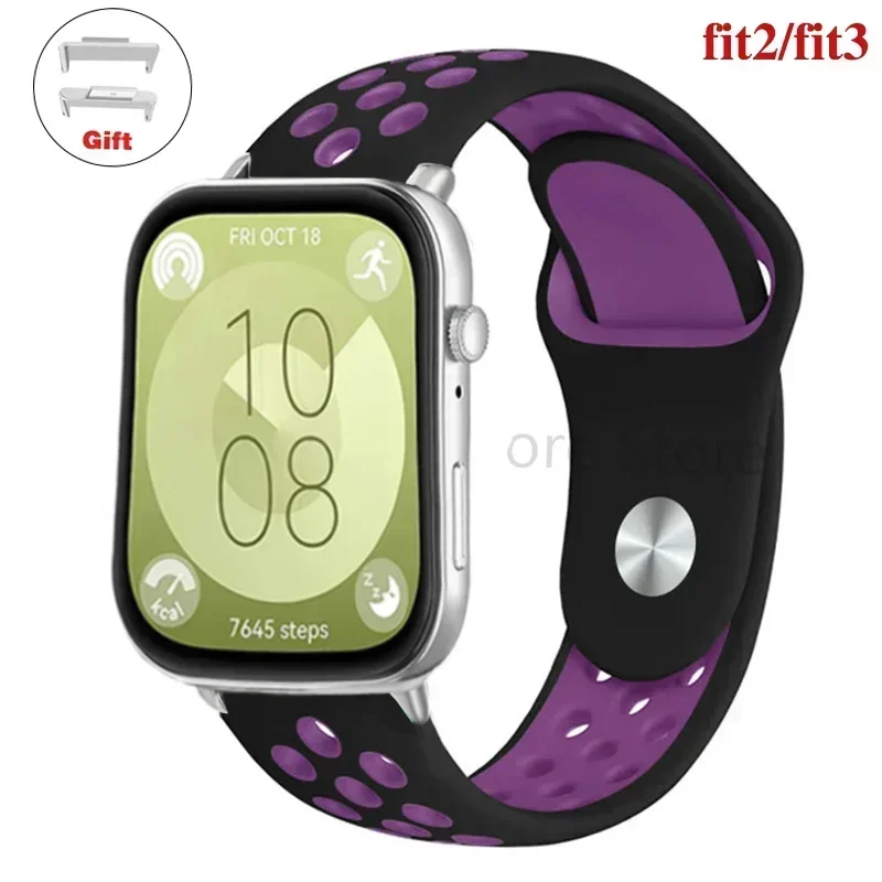 Sportband voor Huawei Watch FIT 3-band Siliconen waterdichte smartwatch ademende riem voor Huawei Watch fit 2 correas Horlogebanden: Zilver geel