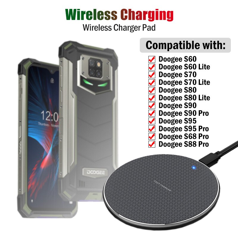 10W Fast Qi Wireless Charging for Doogee S95 S90 S90C S68 S88 S97 Pro Plus 5W Phone Wireless Charger for Doogee V10 V20 S80 Lite