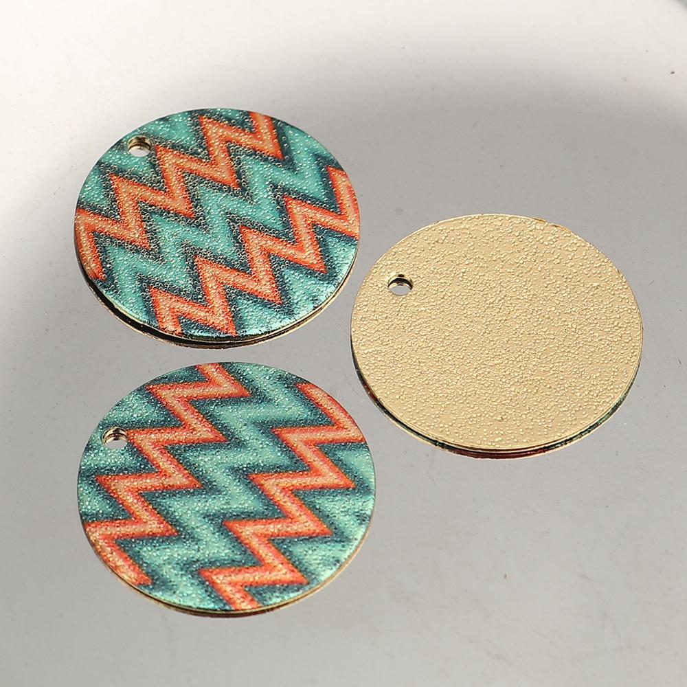 DoreenBeads Women Zinc Based Alloy Enamel Painting Charms Round Gold Color Multicolor Geometric 20mm( 6/8&quot;) Dia, 10 PCs
