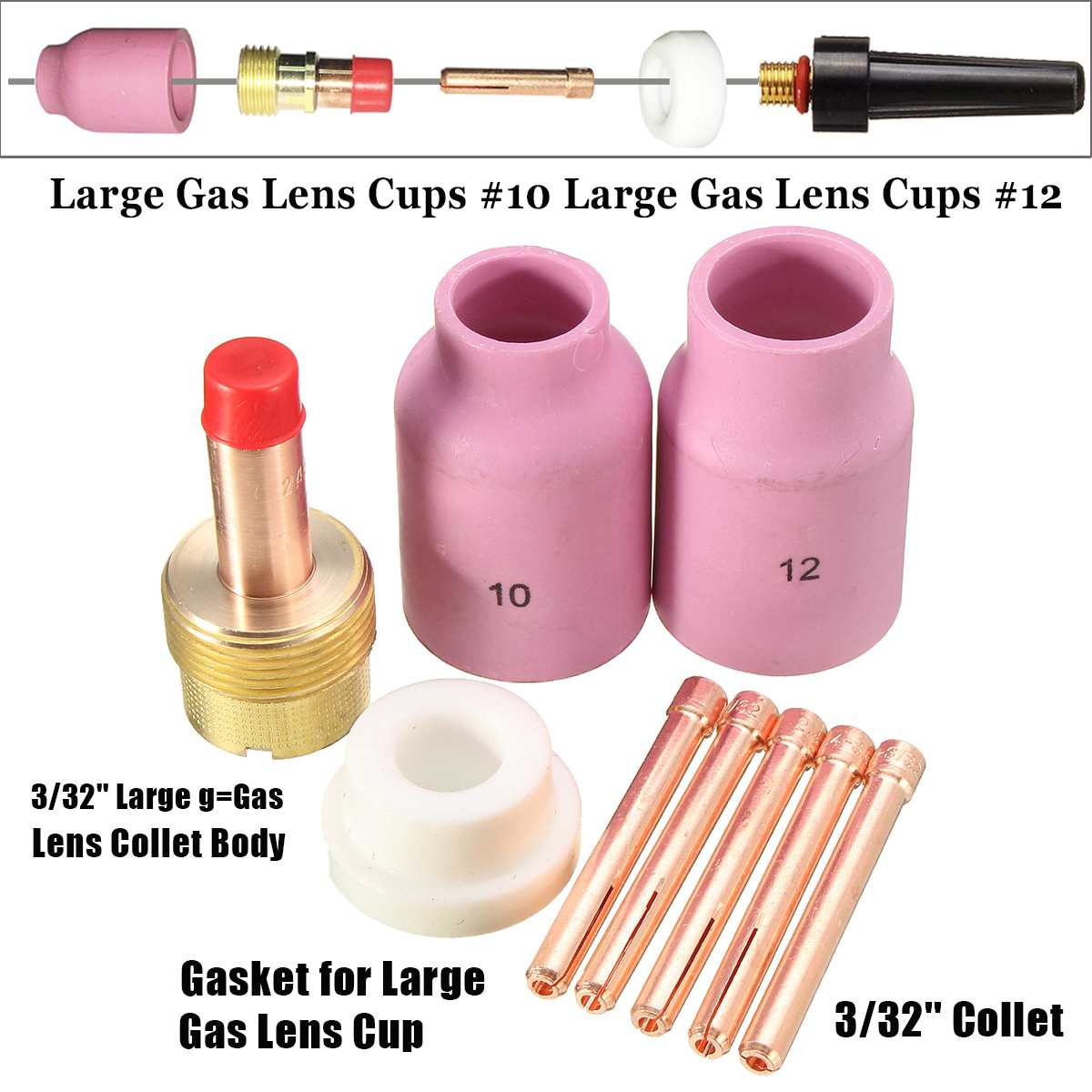 9 Pcs Tig Gas Lens & Alumina Cup Set Voor Tig Lassen Voor Grote Gas Lens Set-Up In torch 17 18 En 26 Serie Accessoire