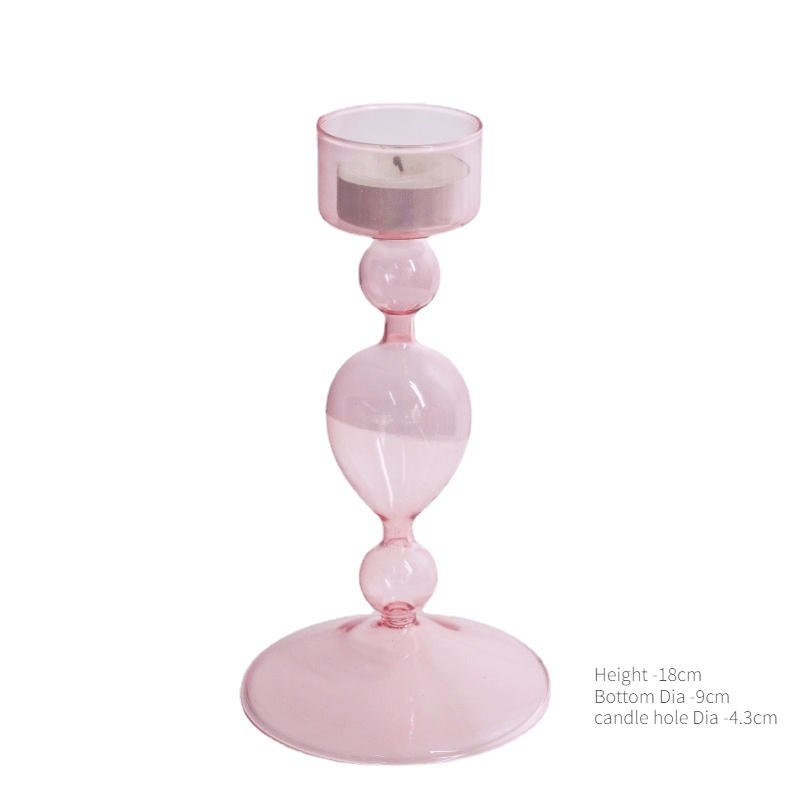 1pc Pink Glass Candle Holder Taper Candles Candlesticks Holder Wedding Table Centerpieces Nordic Home Decoration Vases