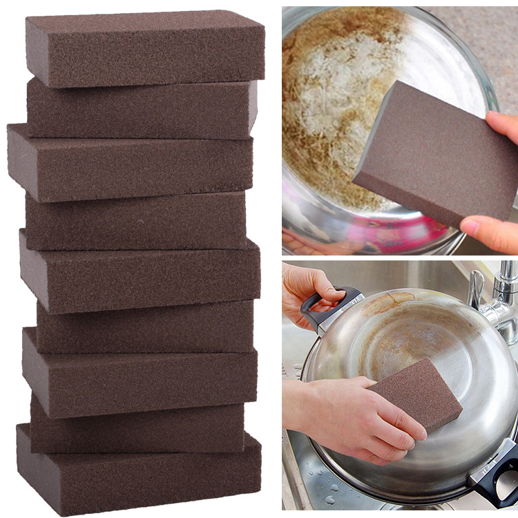 1pc svamp carborundum børste køkkenvask rengøring køkkenrengøringsværktøj brun vaskepotte børste magnetisk køkken tilbehør