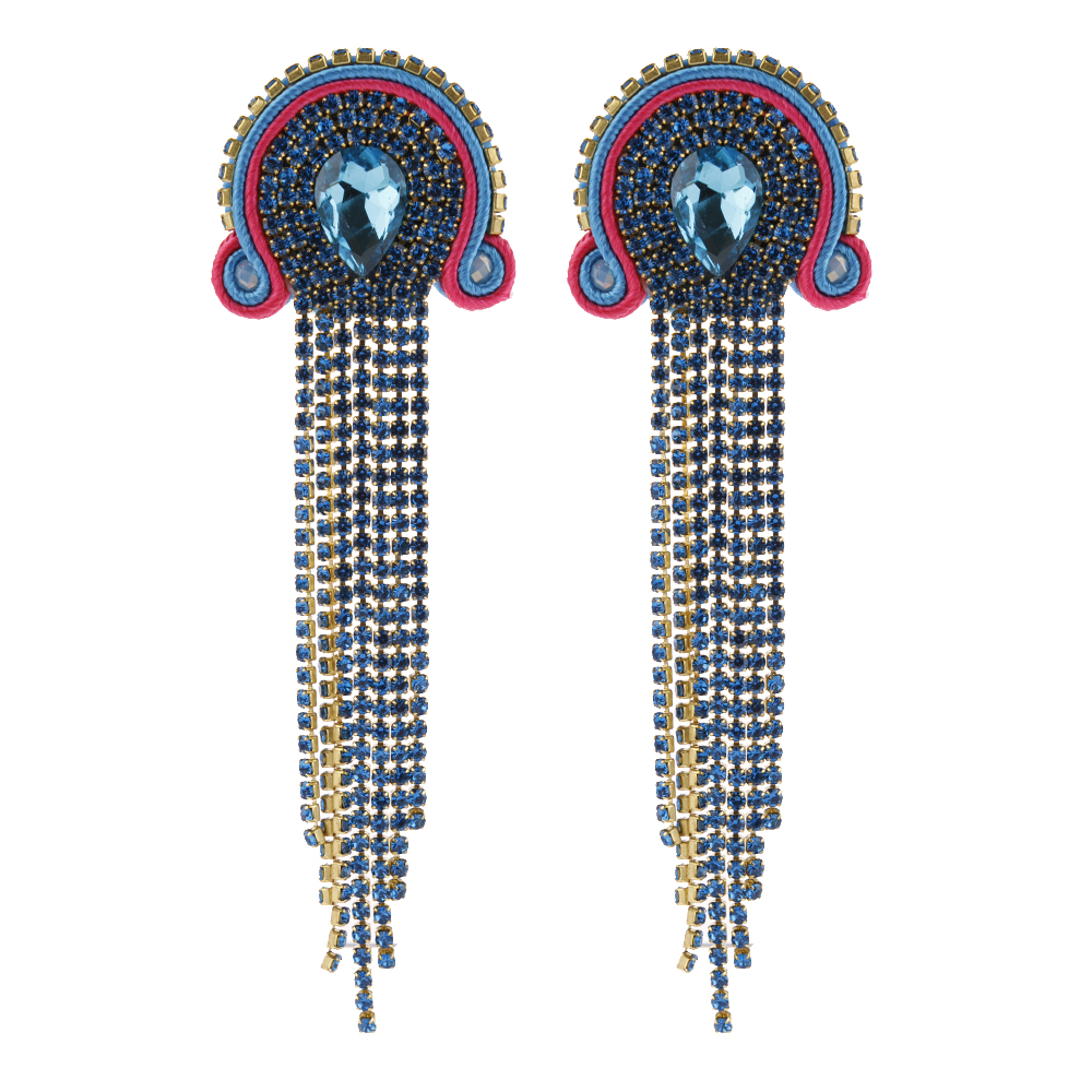 KPacTa Handmade Weaving Soutache Vintage Full Crystal Long Tassel Earrings For Women Temperament Earring Banquet: purple