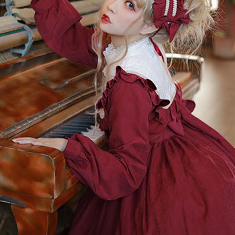 Goottilainen vintage makea lolita mekko palatsi pitsi bowknot vyöttää ohut viktoriaaninen mekko kawaii tyttö gootti lolita op loli cos