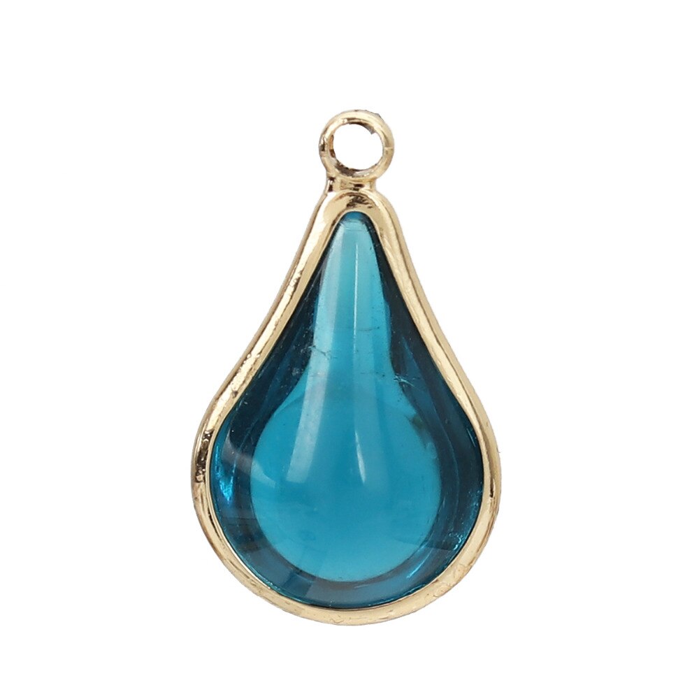 DoreenBeads Copper &amp; Glass Pendant Gold Peacock Blue Colorful Charms 18mm x10mm( 6/8&quot; x 3/8&quot;) - 17mm x10mm, 5 PcS