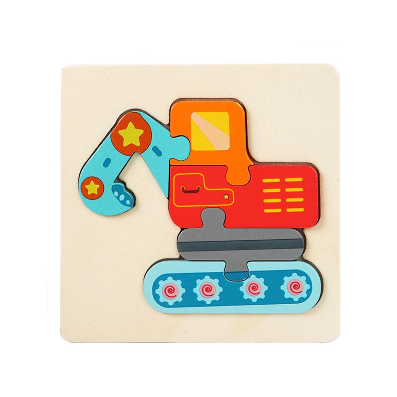 Kids Montessori Houten Speelgoed Cartoon Dier Verkeer 3D Puzzel Blokken Kid Leren Speelgoed Baby Kleurrijke Houten Onderwijs Speelgoed: navvy