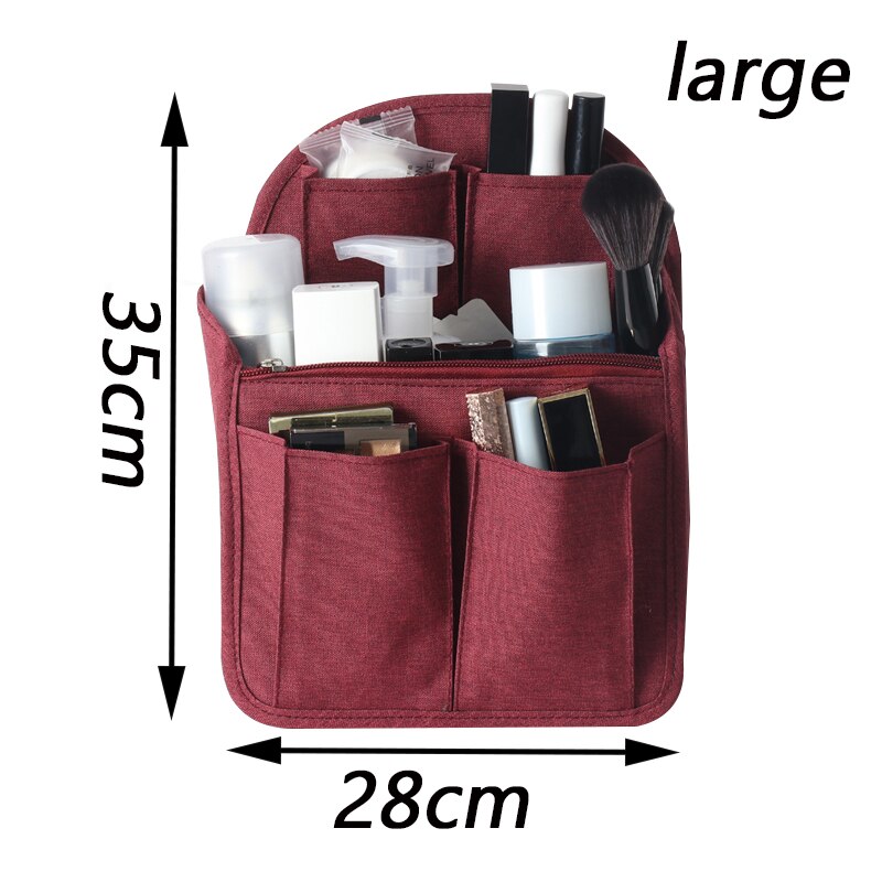 SEREQI-organiseur de sac à dos à insérer, sac à main de voyage, sac à plusieurs poches, sac organisateur de toilette, accessoires de voyage pour hommes et femmes: Large wine red