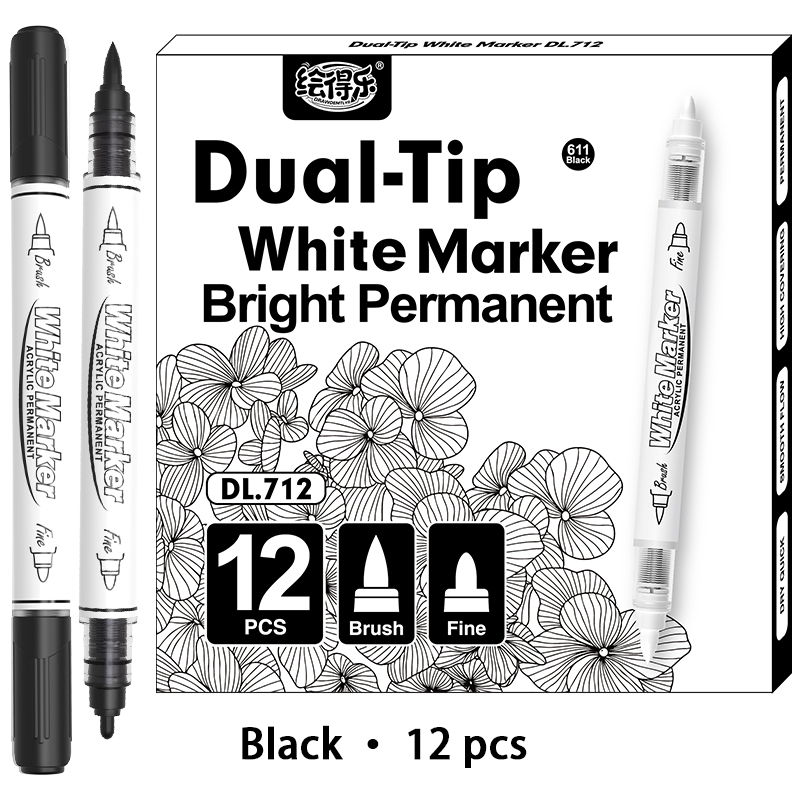 12 marcadores de pintura acrílica de doble cabezal, marcadores de pintura con punta de pincel blanco y negro para pintura en roca, piedra, bricolaje, fabricación de tarjetas, suministros de arte: YELLOW