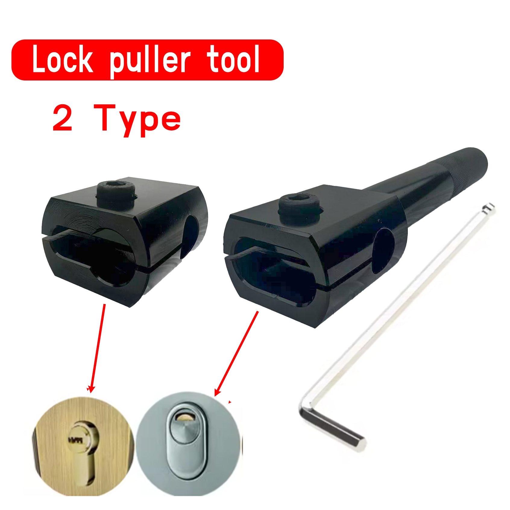 2 -i- 1 kraftig med avtrekkerverktøy, skiftenøkkel, ab-låskjerne, ab-låssylinderfjerner, verktøysett for låsesmed, tønnebryting: Brun