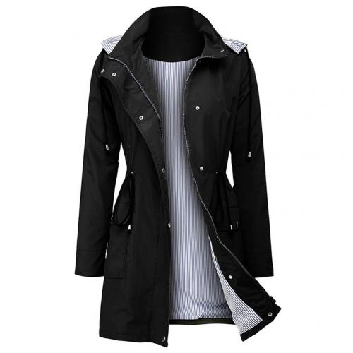 Kvinder dame trenchcoat vandtæt ensfarvet moda feminina hætte efterårs trenchcoat langærmet manteau femme outwear тренч: Sort / M