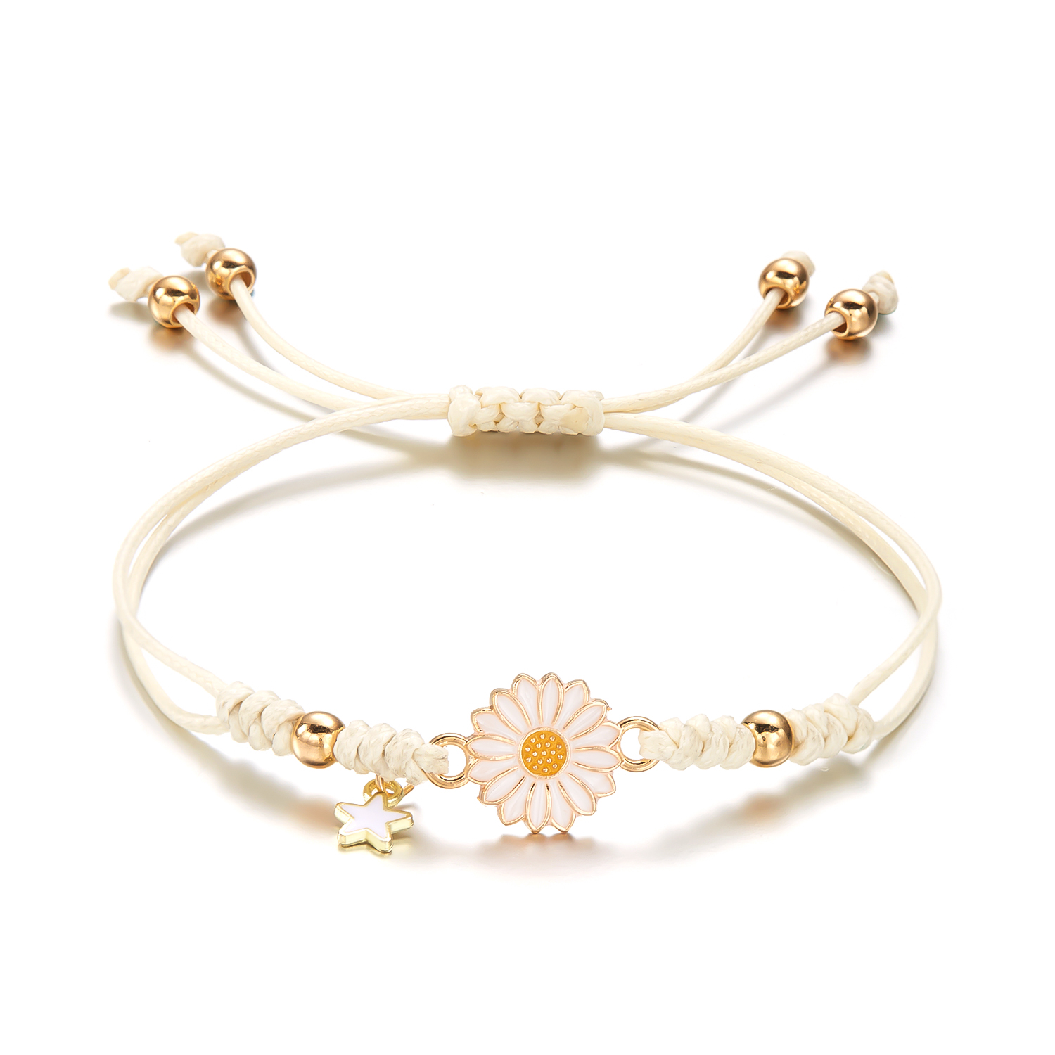 Pulsera bohemia hecha a mano con dibujos de estrellas y flores y margaritas para niña y mujer, pulseras de cuerda, de joyería para parejas de amistad: Marrón rojizo