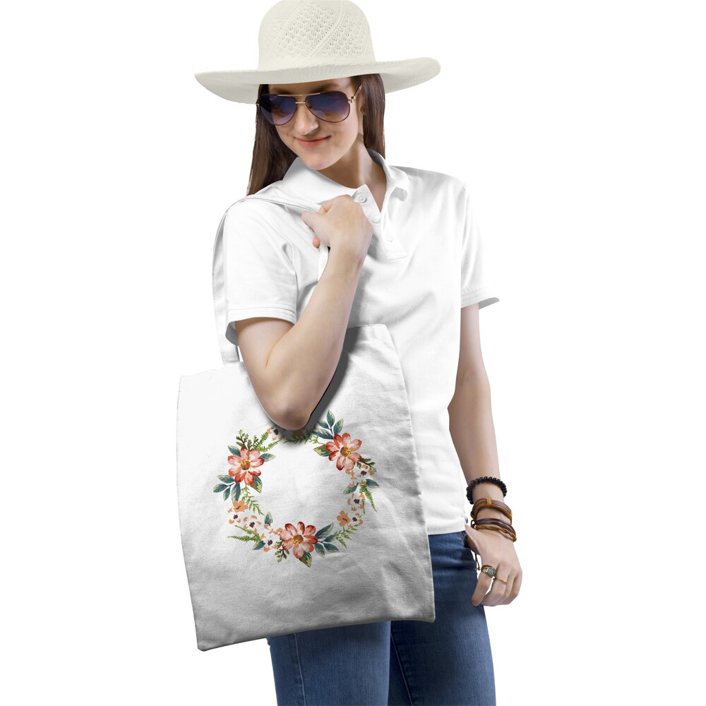Bloemen Printing Boodschappentas Canvas Tote Bag Print Wit Schouder Bakken Voor Reizen Boodschappentassen Herbruikbare Eco Katoen Handtassen