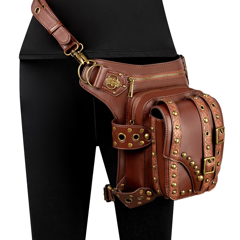 Punk rock motorsykkel kjede bag kvinnelig skulder messenger bag mannlig midje bag