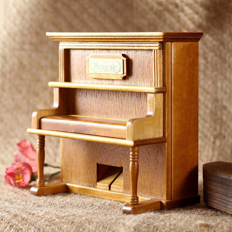 Holz-Spieluhr - Uhrwerk Kurbel - Retro Klassisches Klavier Design - Mini Interaktives Lernspielzeug