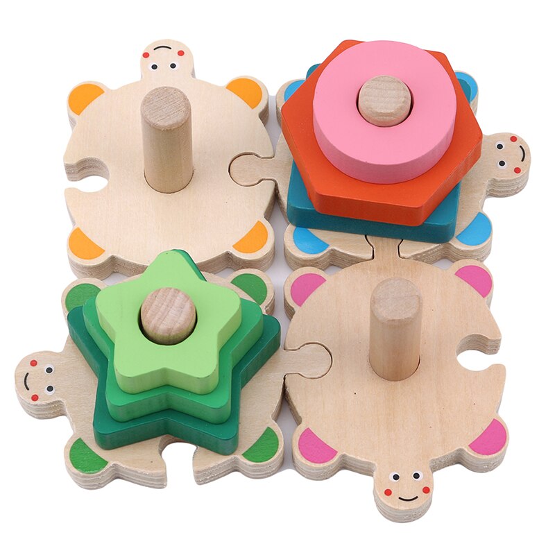 Baby Stacker Blok Houten Educatief Speelgoed Schildpad Geometrie Bijpassende Building Game Toy Kids Verjaardagscadeautjes