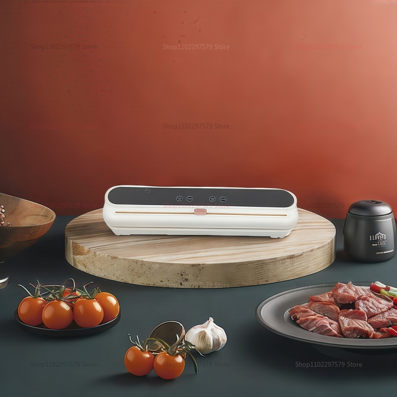 Elektrisk vakuumforsegler til tør/våd mad i hjemmet forseglet emballage til køkkenopbevaring af mad indbygget skærekniv køkkenredskaber