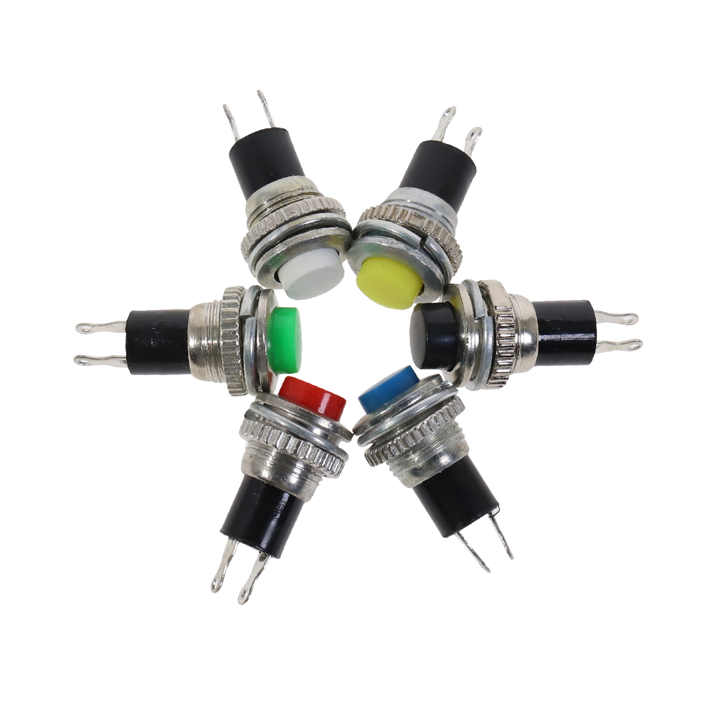 10pcs White Red Green Blue Black Yellow Panel mount 10mm Momentary OFF-(ON) Push button Switch Lower Screw Thread