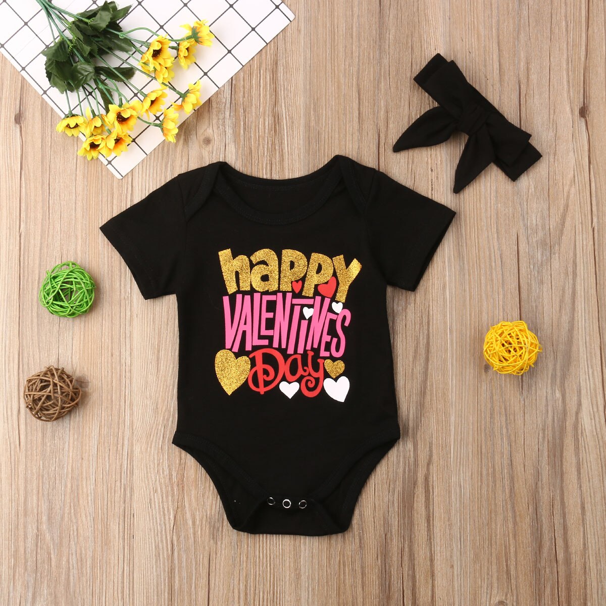 Happy Valentine's Day Newborn Kid Baby Boy Girl Bodysuit Jumpsuit Cotton Kids Outfit Summer One-Pieces 0-24M
