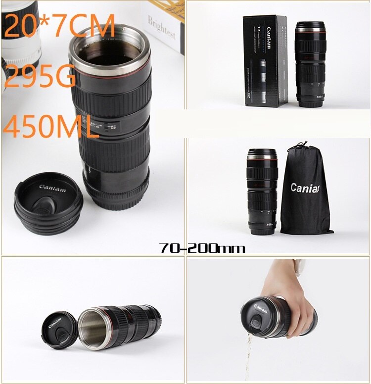 Kamera Objektiv Kaffee Becher Edelstahl Foto Isolierte Thermos Tasse Mit Deckel Fotograf SECHS Generation Emulation SLR Tasse: 2 Generation(Schwarz)