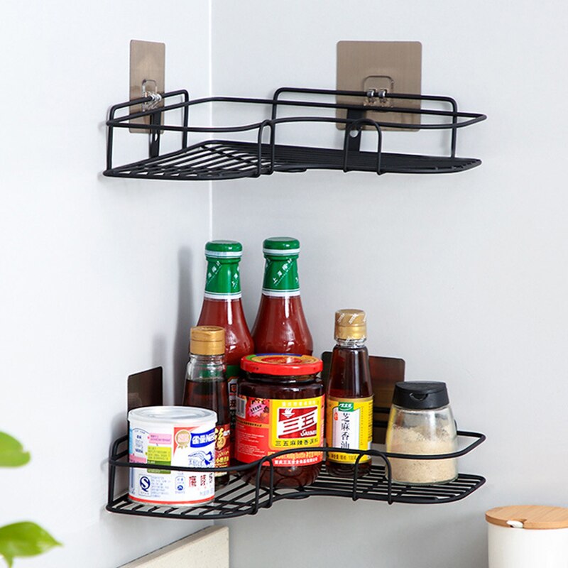 Etagère ventouse pour salle de bain ou cuisine, poinçon, cadre d'angle, fer forgé, rangement de shampoing et accessoires