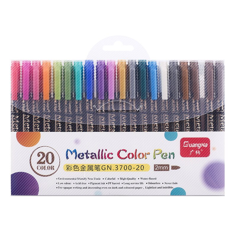 Rotulador de Color metalizado Set 12/20 piezas pintura marcador bolígrafos para Scrapbooking manualidades DIY adorno para álbum de fotos Rock dibujo creador de tarjetas bolígrafo escolar: 20PCS