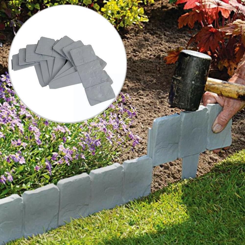 1pcs Garden Fence Edging Cobbled Stone Effect Plastic Lawn Decorations Edging Border Bed Flower Border Plant A0w1