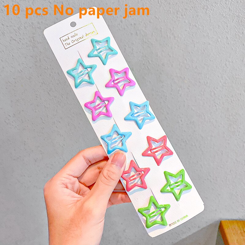10/12pcs Cute Baby Girl Hair Clips Cartoon Snap Button Candy Color Star Shape Hair Clip Non-Slip Baby Clip Kids Accessories: 12