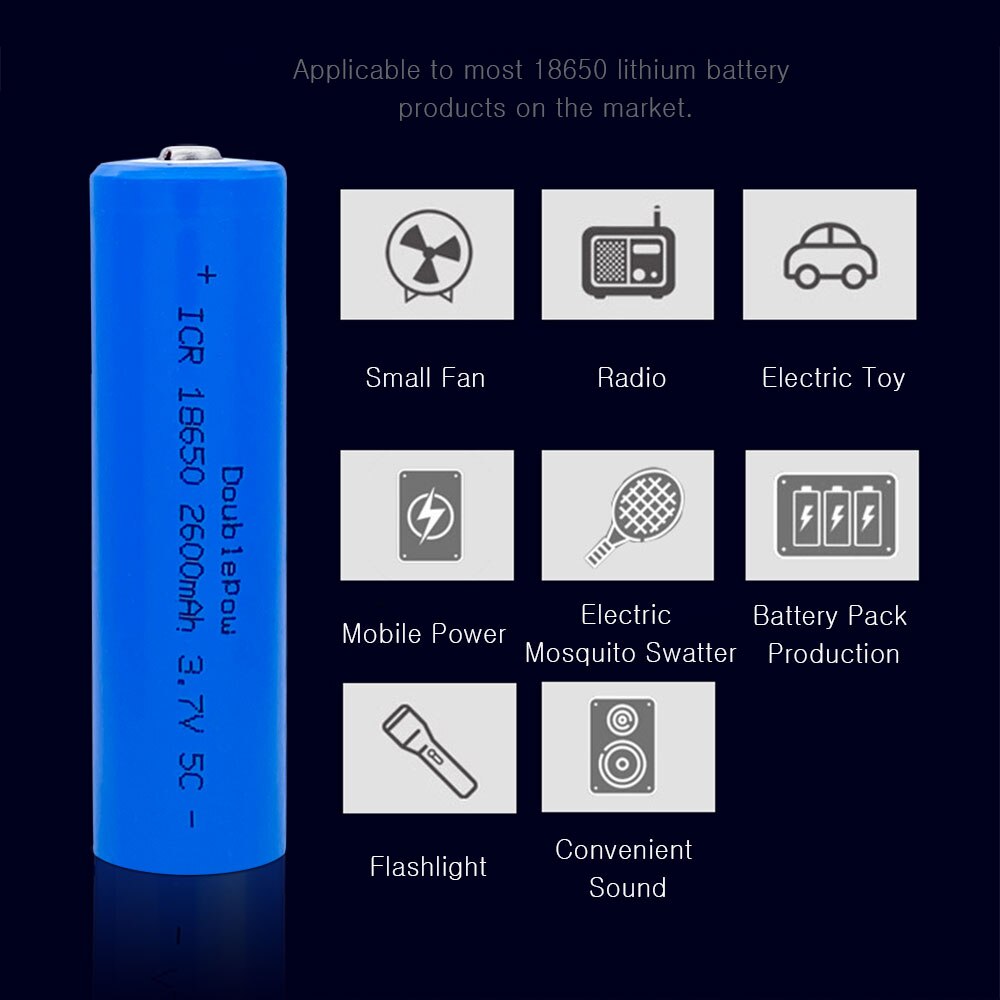 Doublepow 18650 battery 3.7v 2600mah 18650 rechargeable lithium battery for flashlight batteries