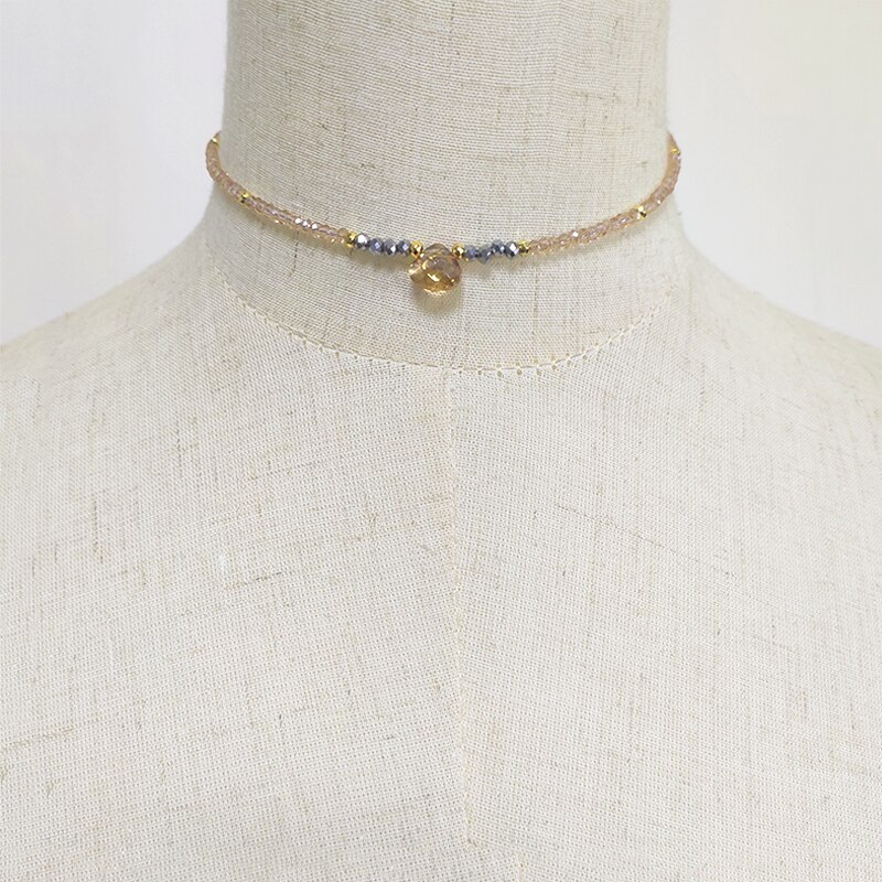 klassische 2mm kristall perlen halskette für frauen exquisit kleine hals Halsband handgemachte perlen schmuck