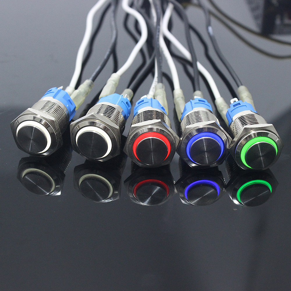 16mm hoch heilen Metall Drücken Druckschalter 12V 24V momentan Energie LED Wasserdicht Glocke Ring Auto Motor- 1Nein 3V