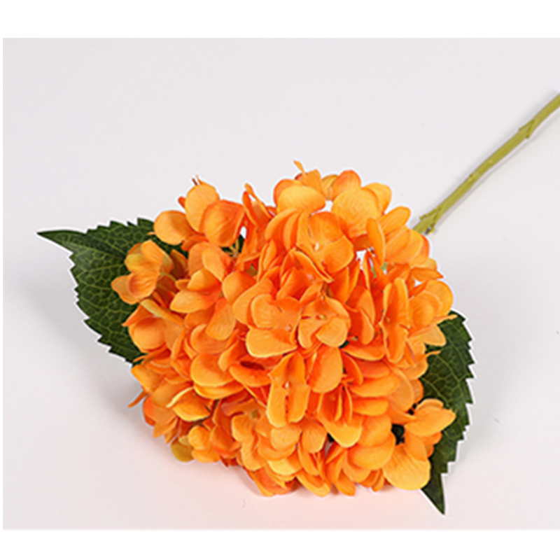 1 Branch Artificial Hydrangea Branch With False Leaf Silk Artificial Flower Wedding DIY Home Garden Decoration False Hydrangea: Orange